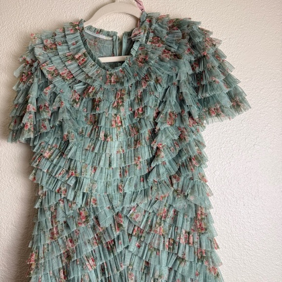 Mac Duggal 8014 Ruffle Tiered Short Sleeve A-Line Dress NWT Sage Multi - Picture 12 of 16